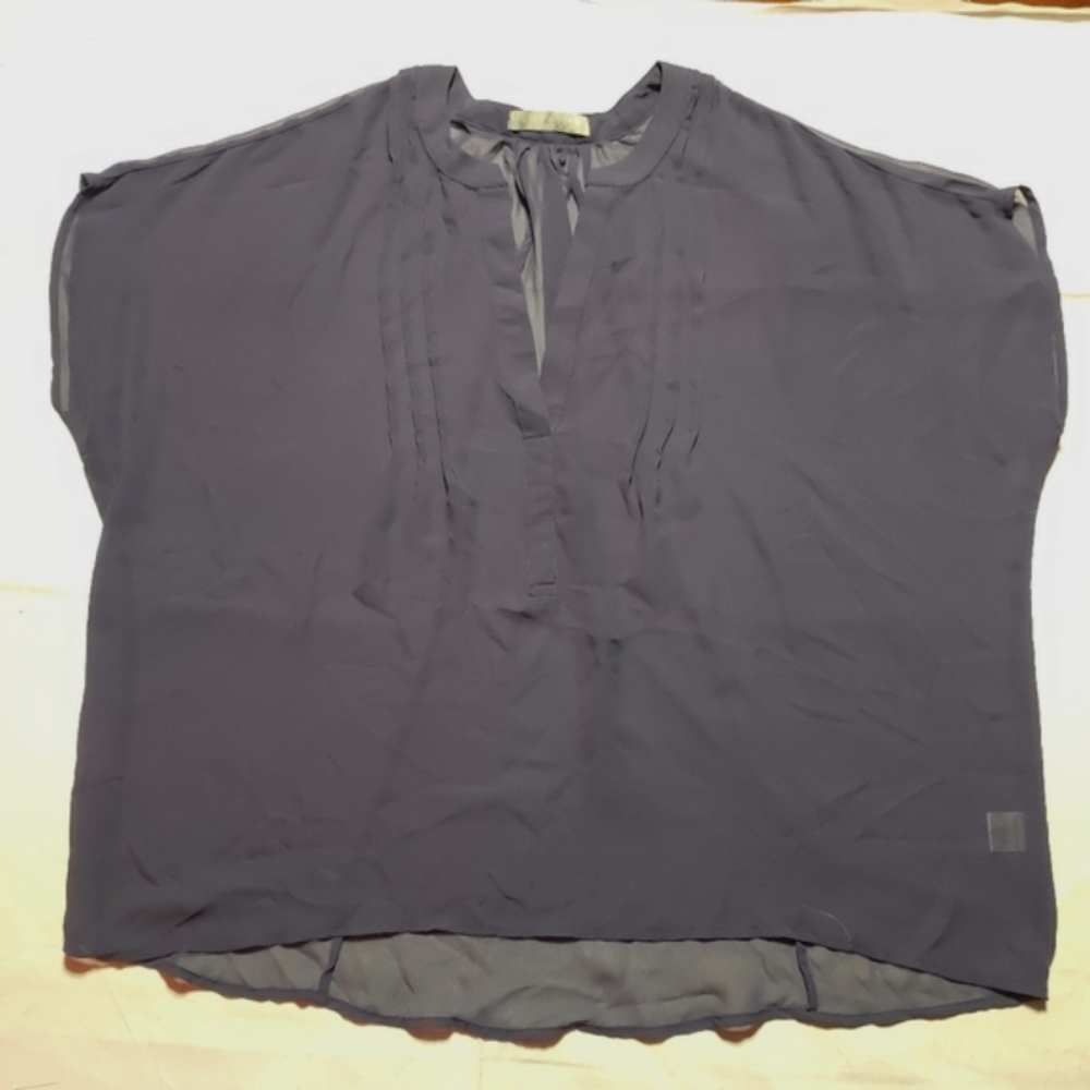 Olivia Moon Shirt Women's Medium Blue Sheer Cover Up Top Short Sleeve V-Neck Tee